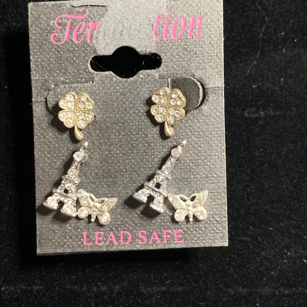 Costume 3pc stud earrings silver tone